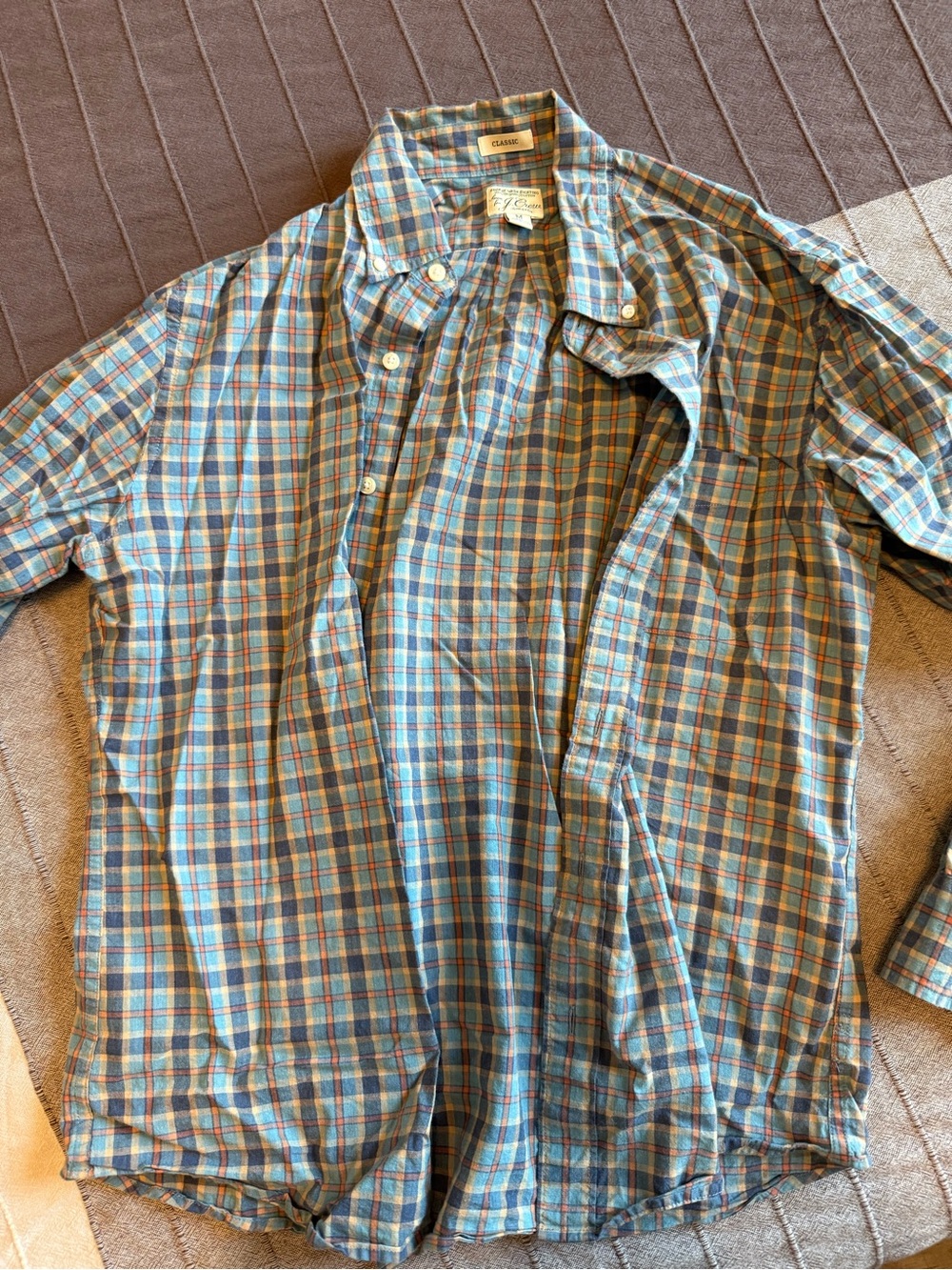 J. Crew Plaid Shirt in Teal, Navy and Rust